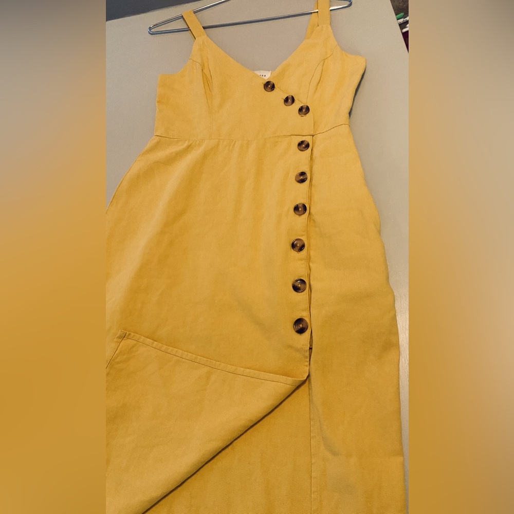 (5 for $25) Harper Heritage Button-Down Cotton Midi Dress in Yellow Size Small